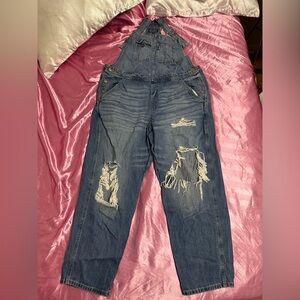 Lucky Brand Women's Blue Distressed Denim Overalls